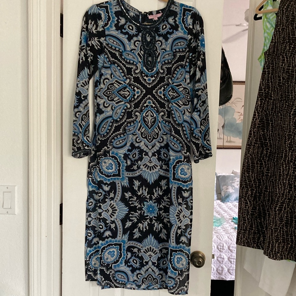 Calypso St. Barth Blue and Black Sheath Dress/ cover up
